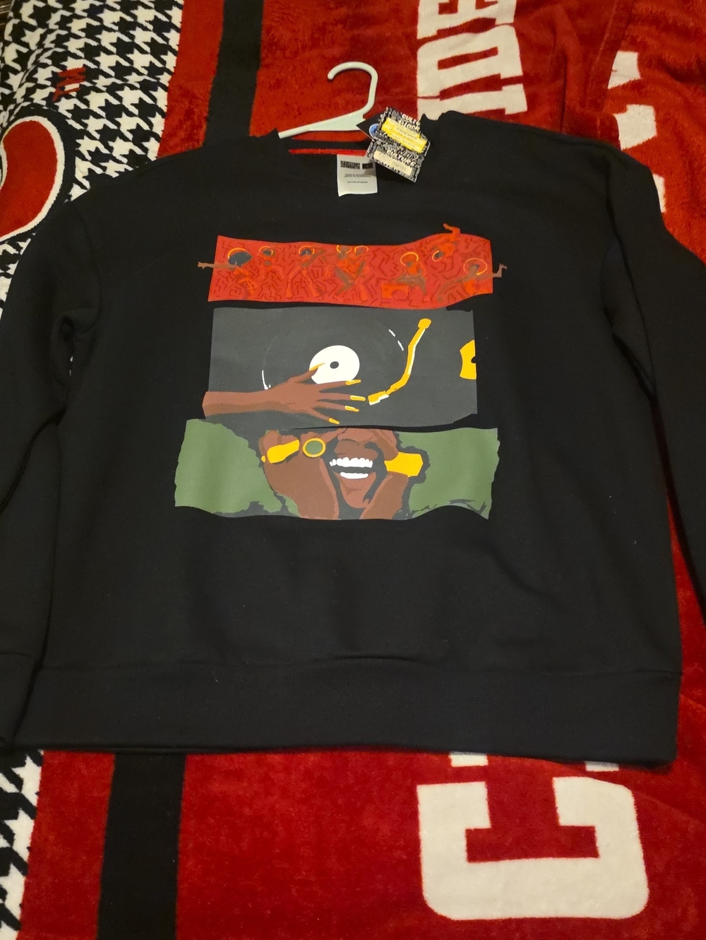 Target Black Crewneck Sweatshirt with Multicolor Graphic Panels